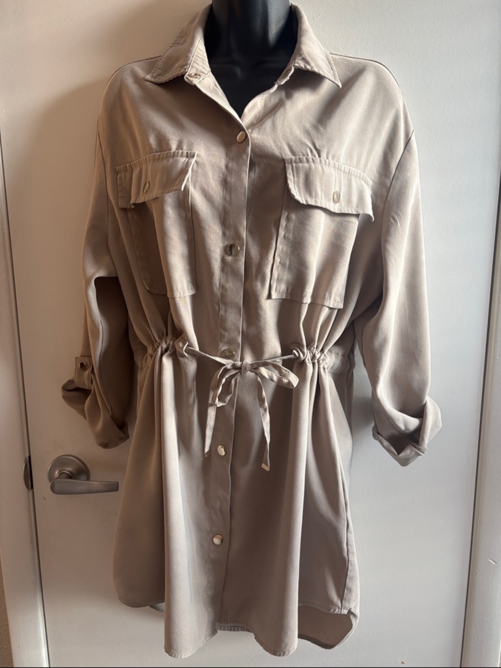Truth by Republic Mini Preppy Shirt Dress Long Roll Tab Sleeve Snap Front SZ M